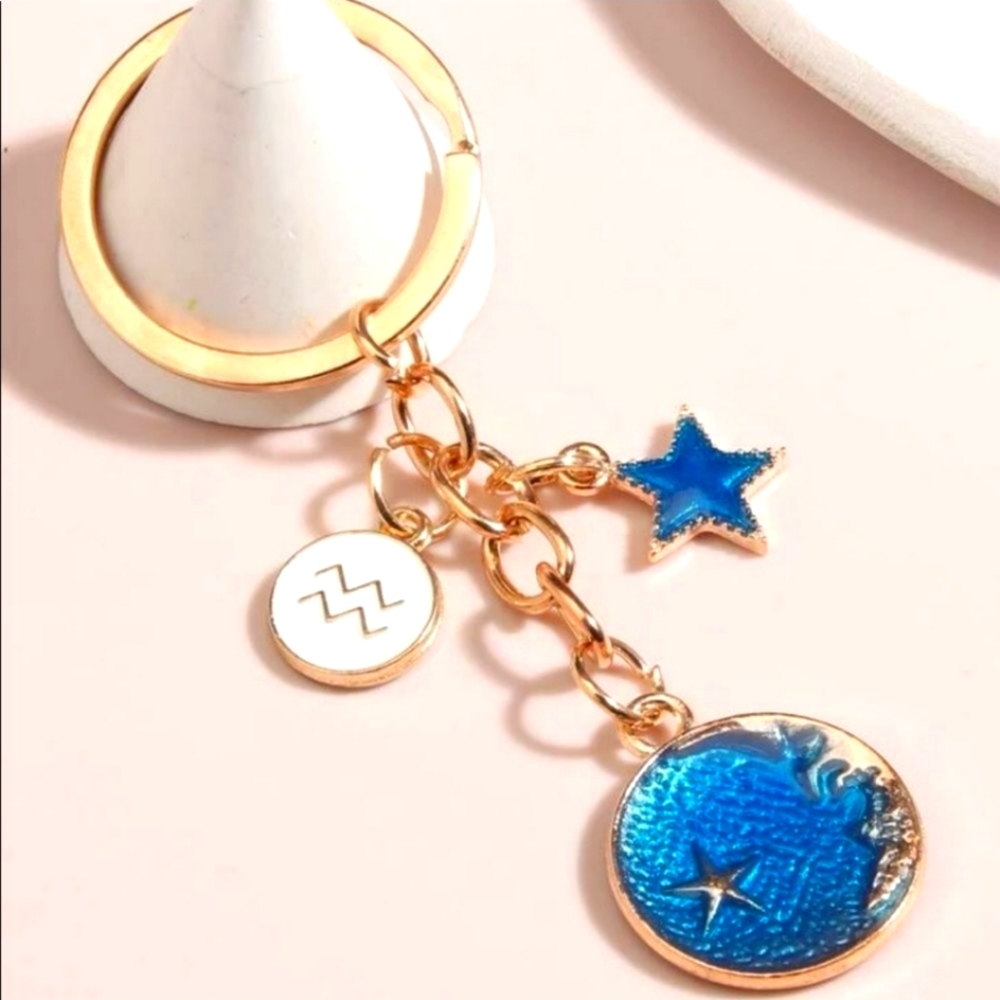 NEW! Aquarius ♒️ (Jan 20-Feb 18) Sun 🌞 Sign Zodiac Keychain Bag 👜🎒 Charm ~ 🎁
